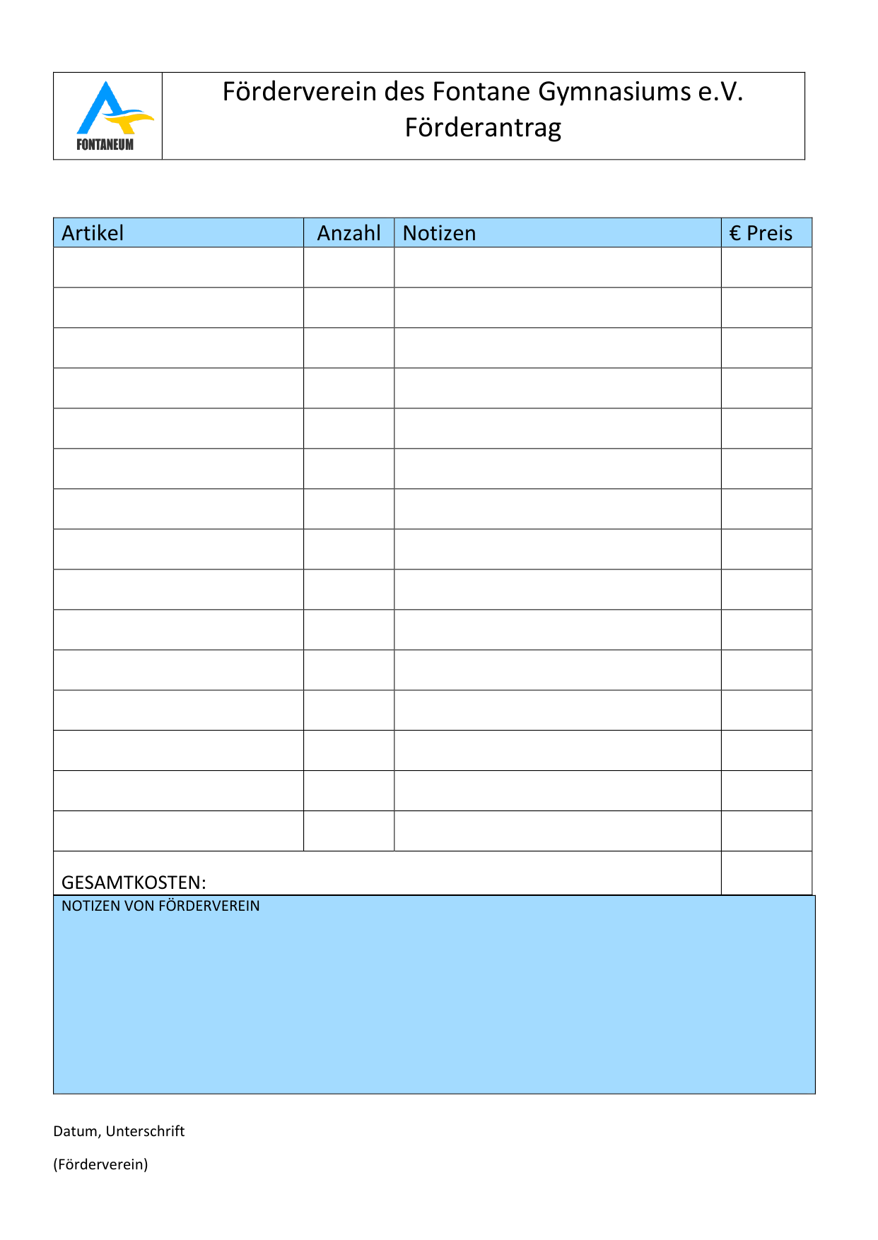 Förderverein Geldantrag (Seite 2) Förderverein Geldantrag (Seite 2)